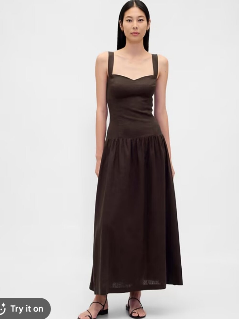 Gap Linen-blend drop-waist brown dress, Size M